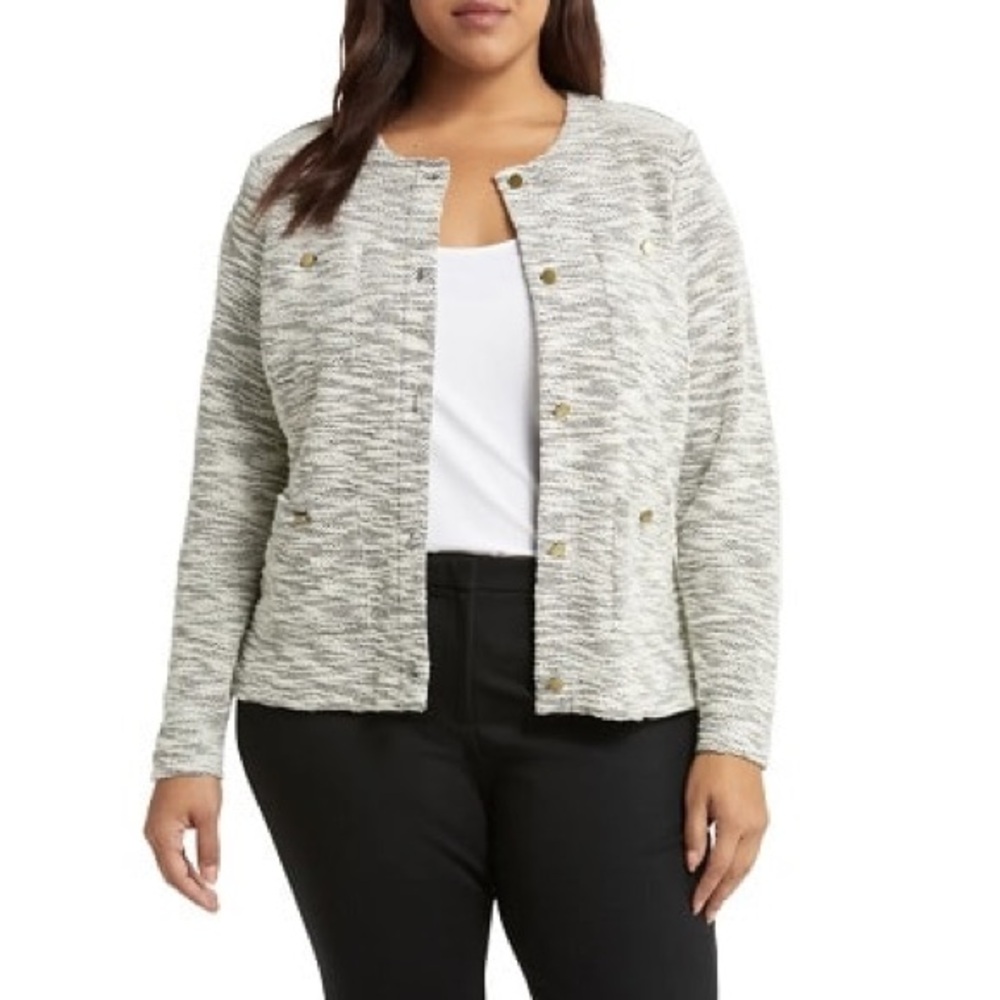NIC+ZOE Women's Cream and Gray Textured Blazer Size 1X MSRP $188